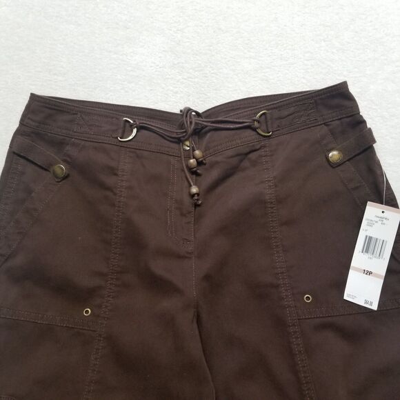 Jones New York 12P Petite Pants Cargo Cropped Capri Brown Cotton Basic NEW - Picture 4 of 10